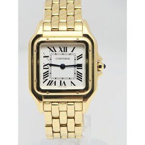 Cartier Panthere 18k Yellow Gold 27mm Silver Roman Dial WGPN0009 4014 Watch